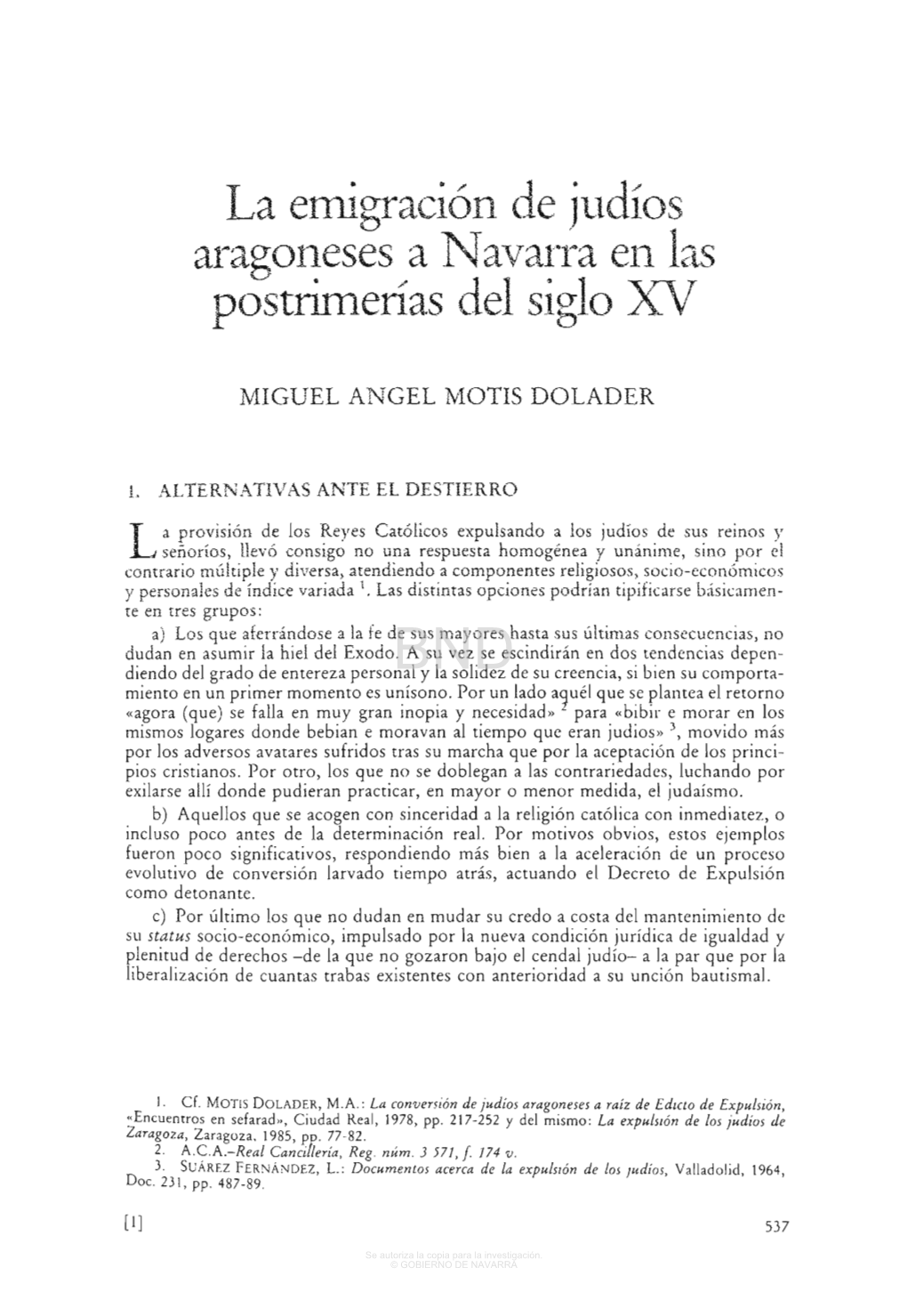La Emigración De Judíos Aragoneses a Navarra En Las