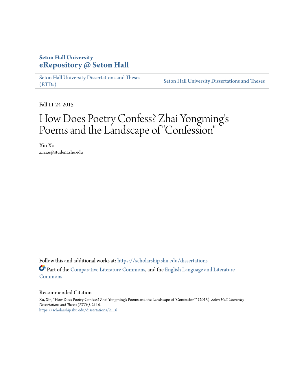 Zhai Yongming's Poems and the Landscape of 