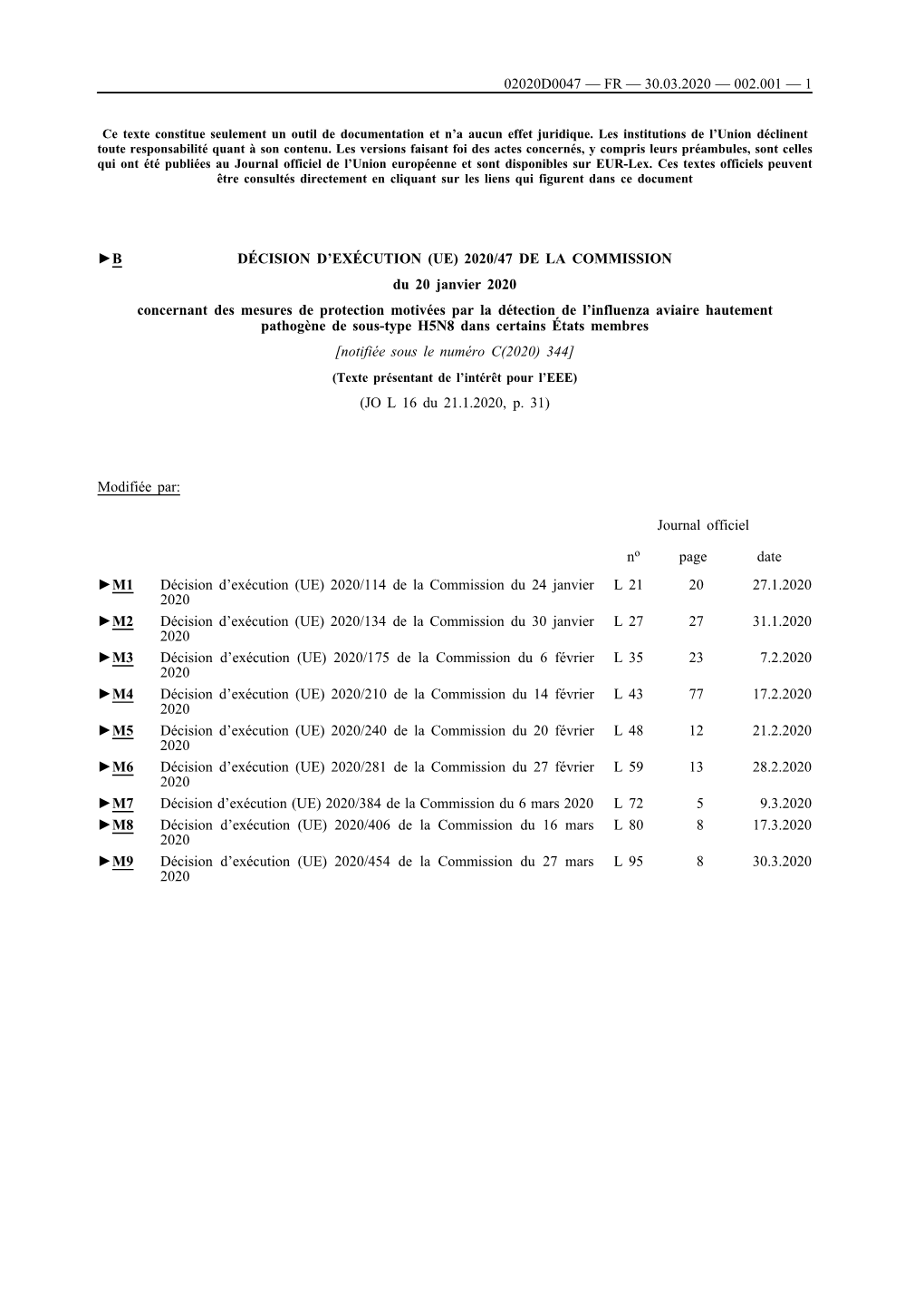 B Décision D'exécution (Ue) 2020/47 De La