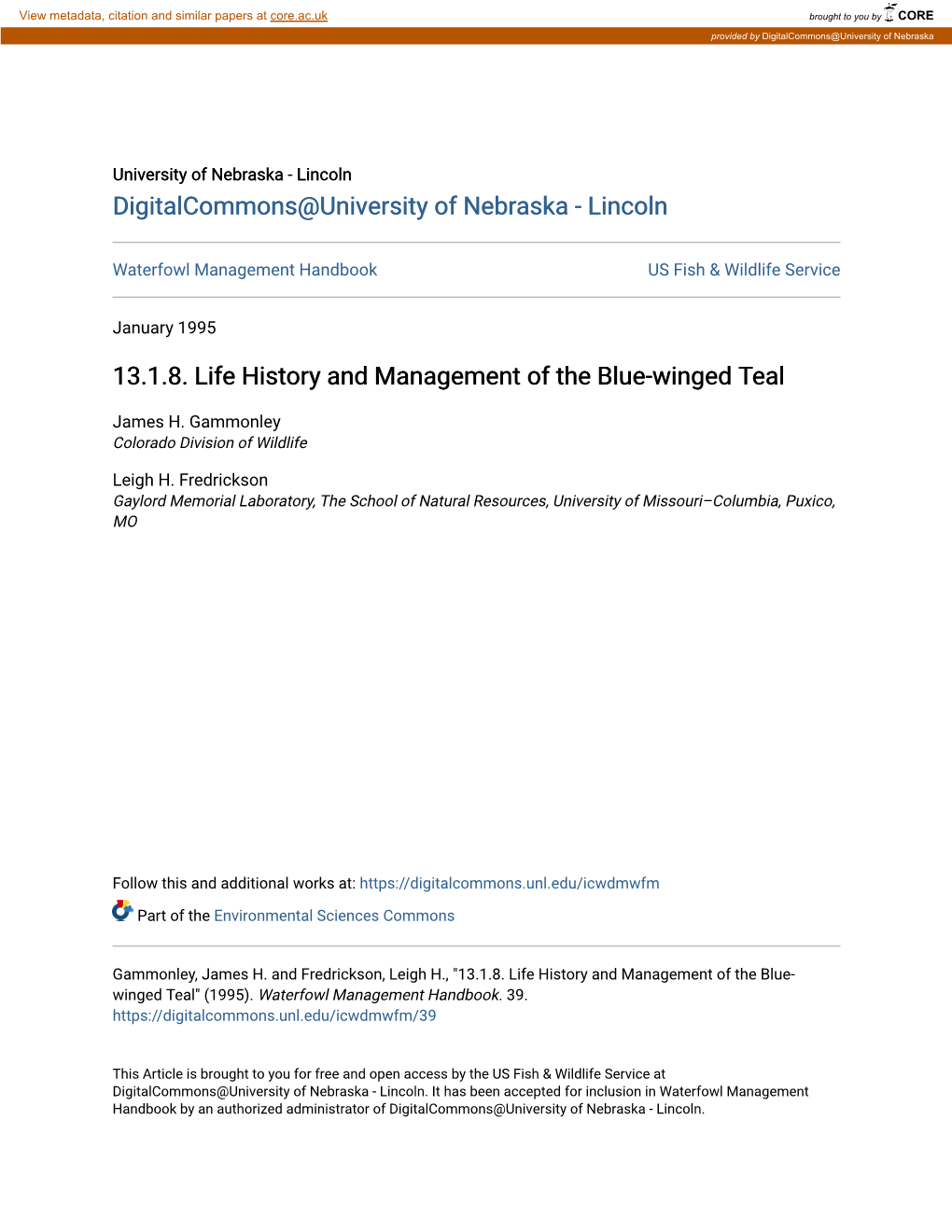 13.1.8. Life History and Management of the Blue-Winged Teal