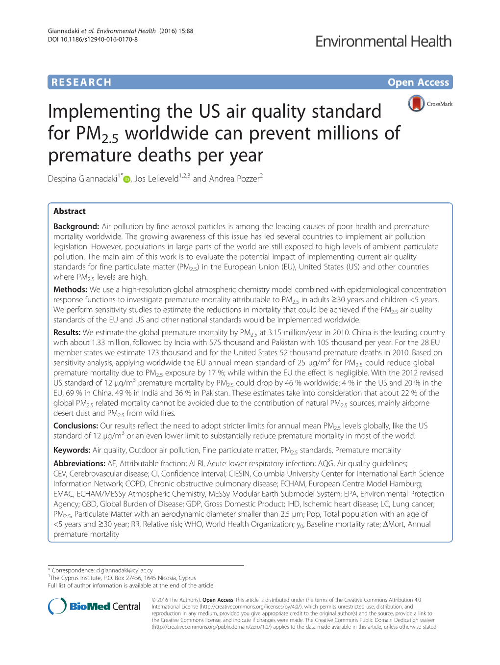 Implementing the US Air Quality Standard for PM2.5 Worldwide Can