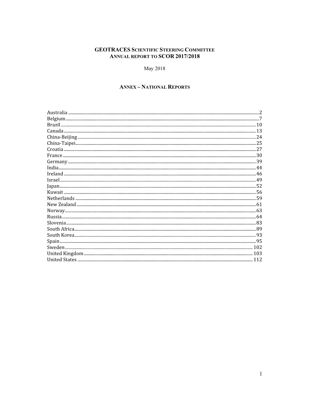 2018 GEOTRACES National Reports