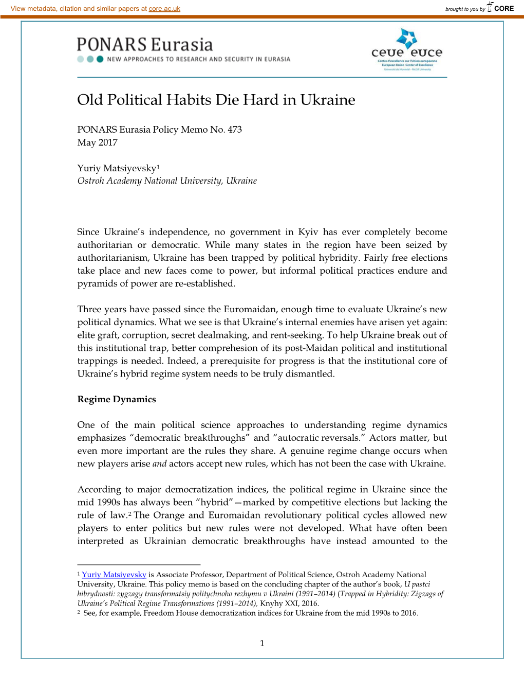 Old Political Habits Die Hard in Ukraine