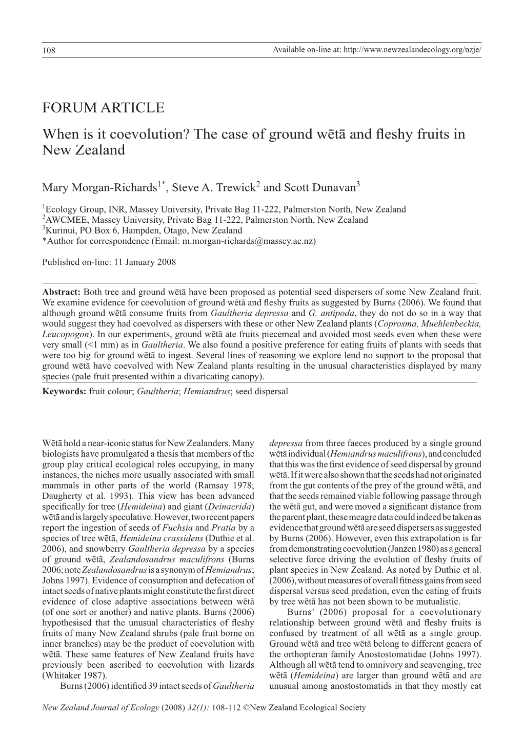The Case of Ground Wētā and Fleshy Fruits in New Zealand