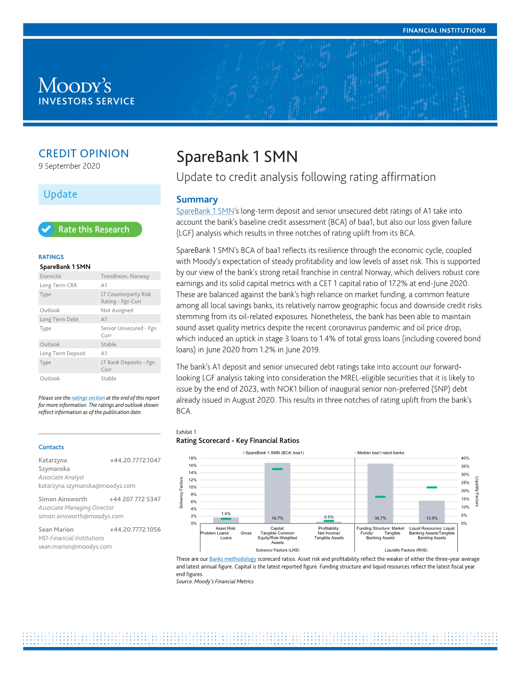 Sparebank 1 SMN 9 September 2020 Update to Credit Analysis Following Rating Affirmation