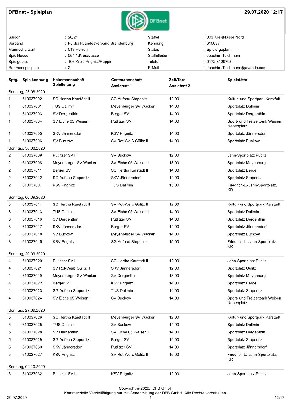 Spielplan 29.07.2020 12:17