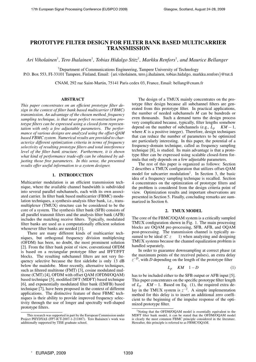 Prototype Filter Design for Filter Bank Based Multicarrier Transmission