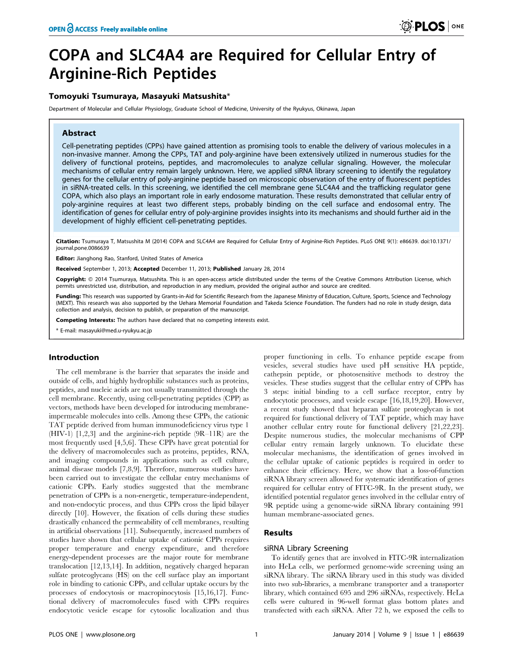 COPA and SLC4A4 Are Required for Cellular Entry of Arginine-Rich Peptides