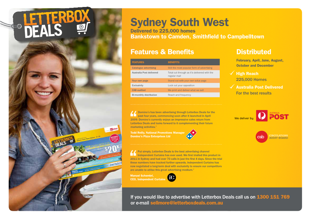 Sydney South West Delivered to 225,000 Homes Bankstown to Camden, Smithfield to Campbelltown