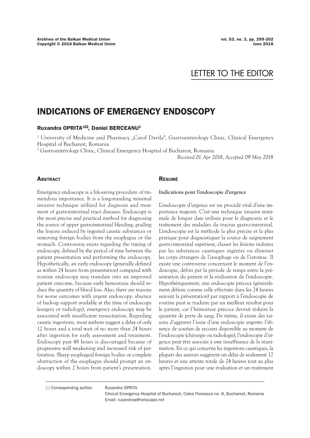 Indications of Emergency Endoscopy