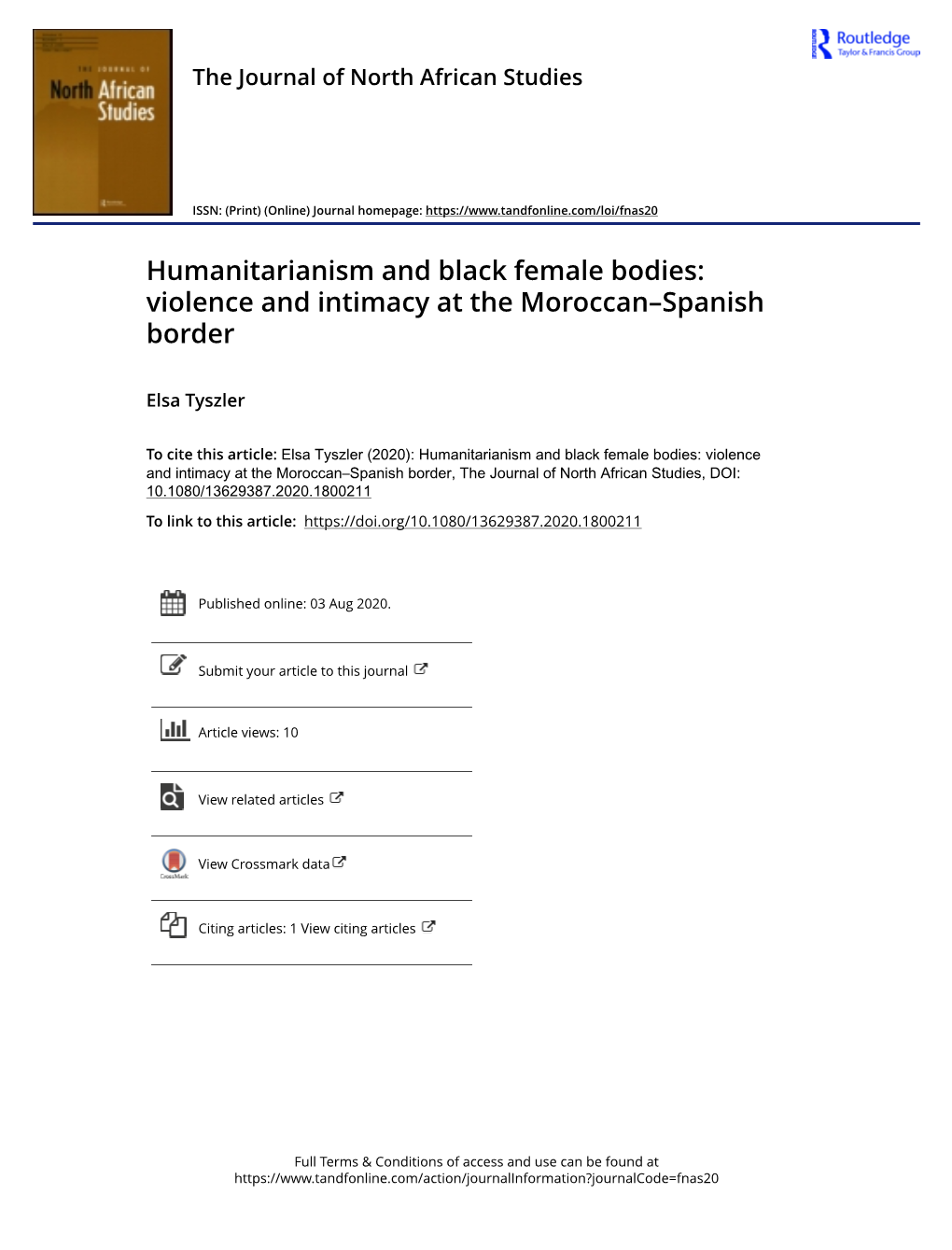 Humanitarianism and Black Female Bodies: Violence and Intimacy at the Moroccan–Spanish Border
