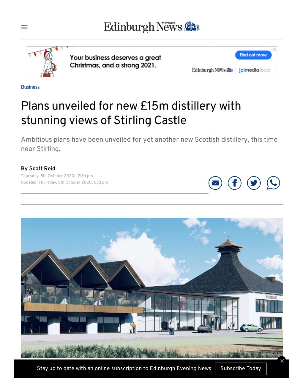 Plans Unveiled for New £15M Distillery with Stunning Views of Stirling Castle