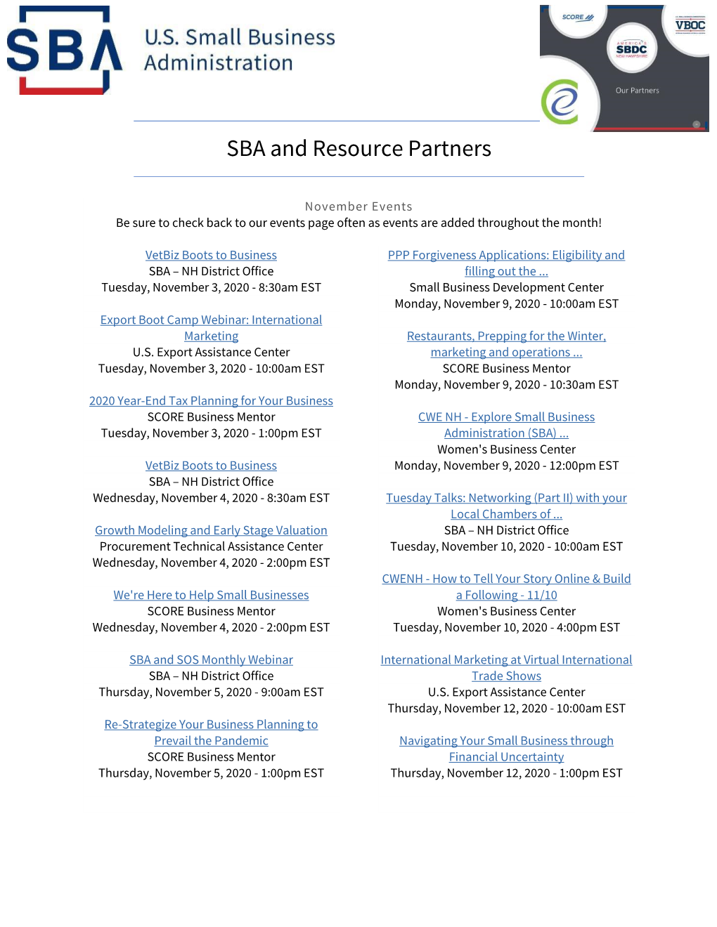 SBA and Resource Partners