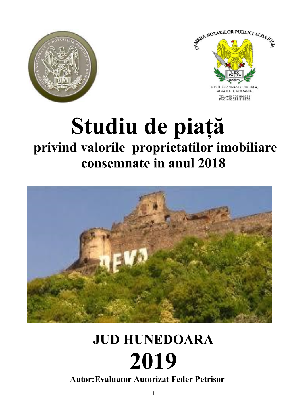 HUNEDOARA 2019 Autor:Evaluator Autorizat Feder Petrisor