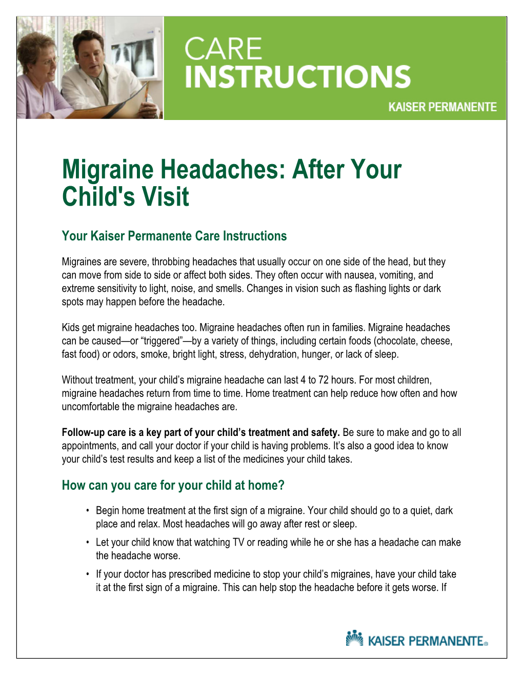 Migraine Headaches: After Your Child's Visit