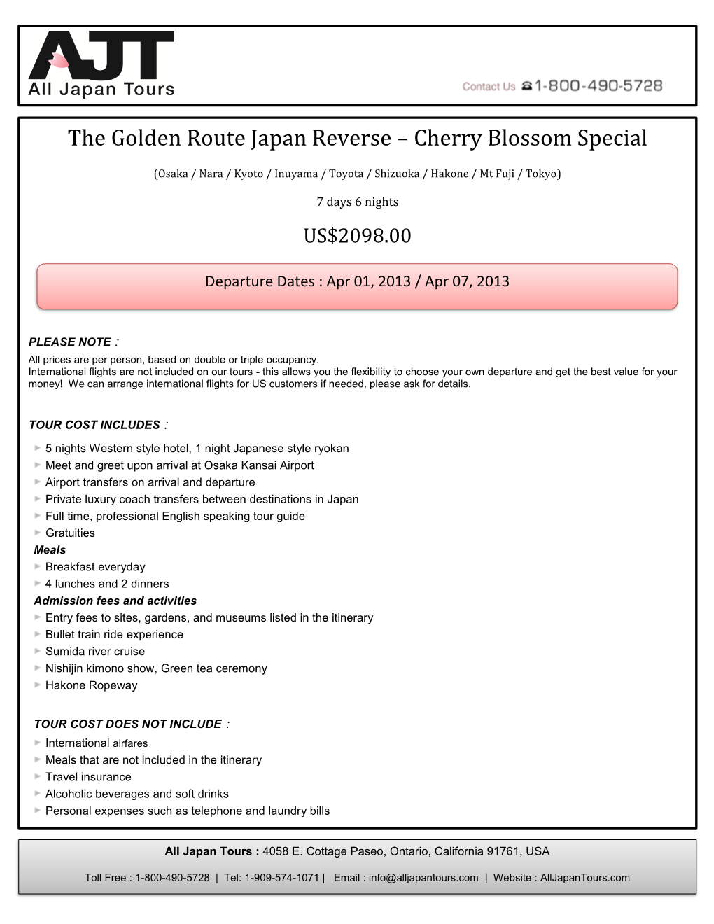The Golden Route Japan Reverse – Cherry Blossom Special
