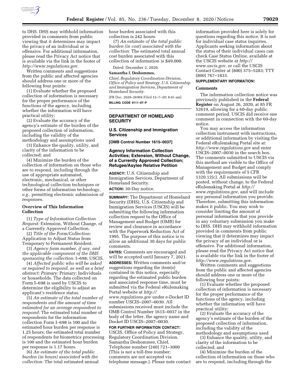 Federal Register/Vol. 85, No. 236/Tuesday, December 8, 2020