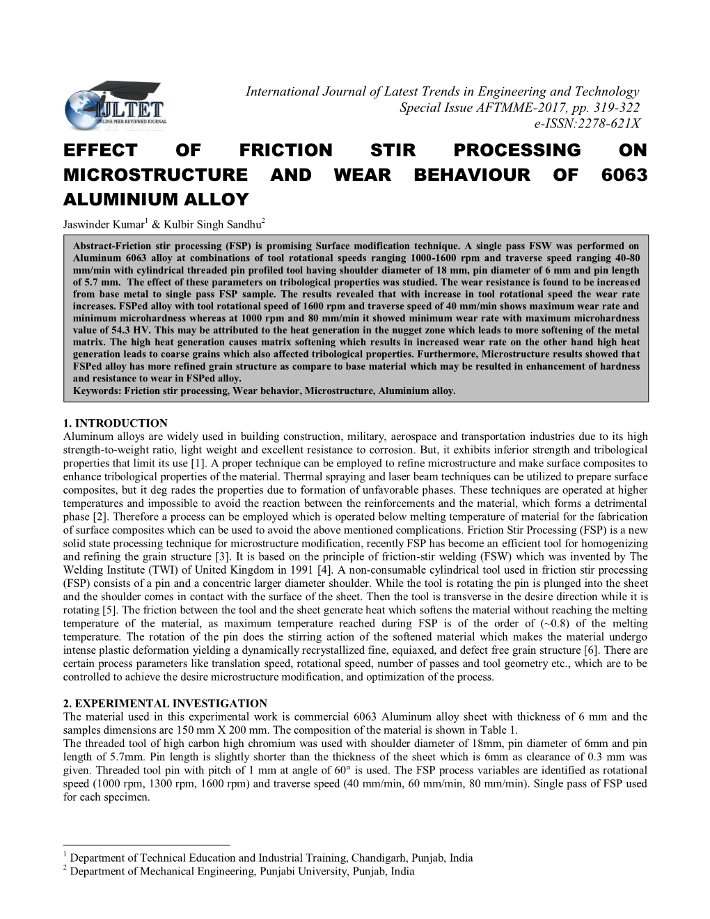 Effect of Friction Stir Processing on Microstructure and Wear Behaviour of 6063 Aluminium Alloy