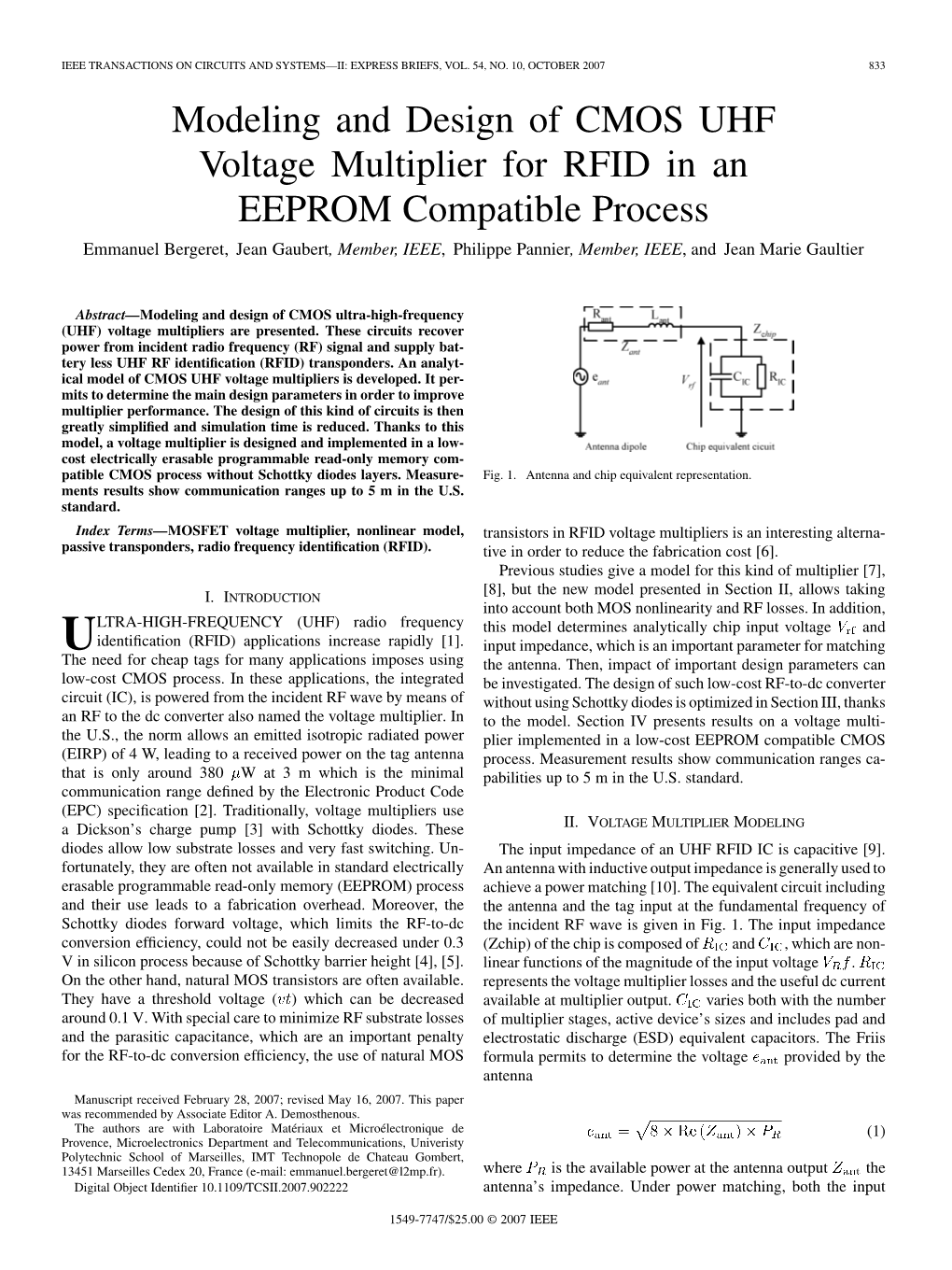 Modeling and Design of CMOS UHF Voltage Multiplier for RFID in An