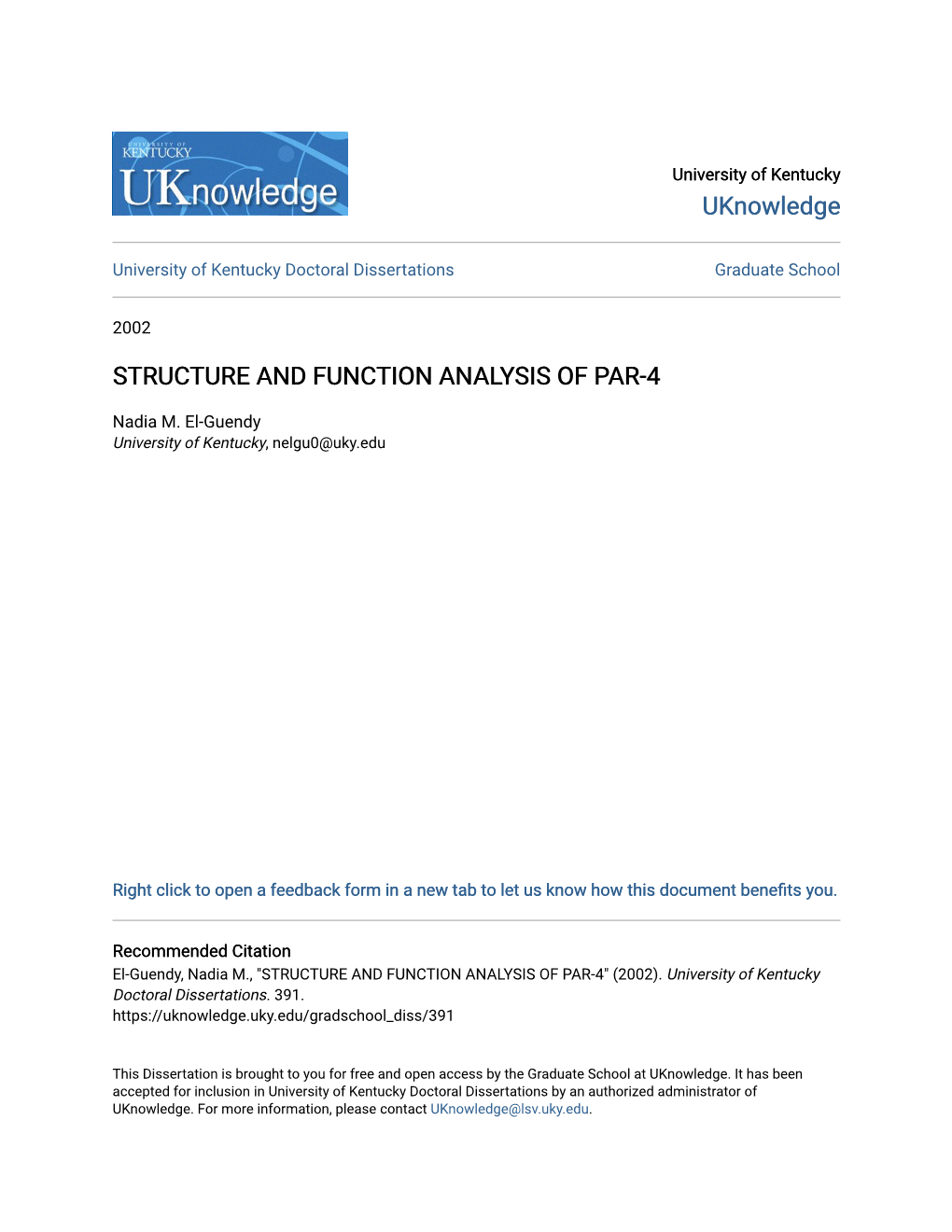 Structure and Function Analysis of Par-4