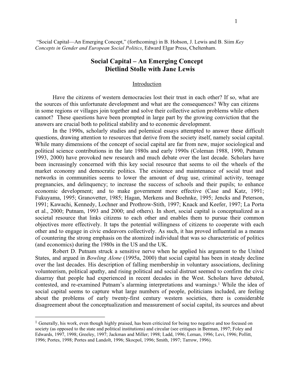 “Social Capital—An Emerging Concept,” (Forthcoming) in B