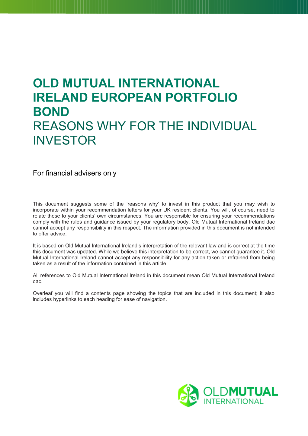 Old Mutual International Ireland European Portfolio Bond