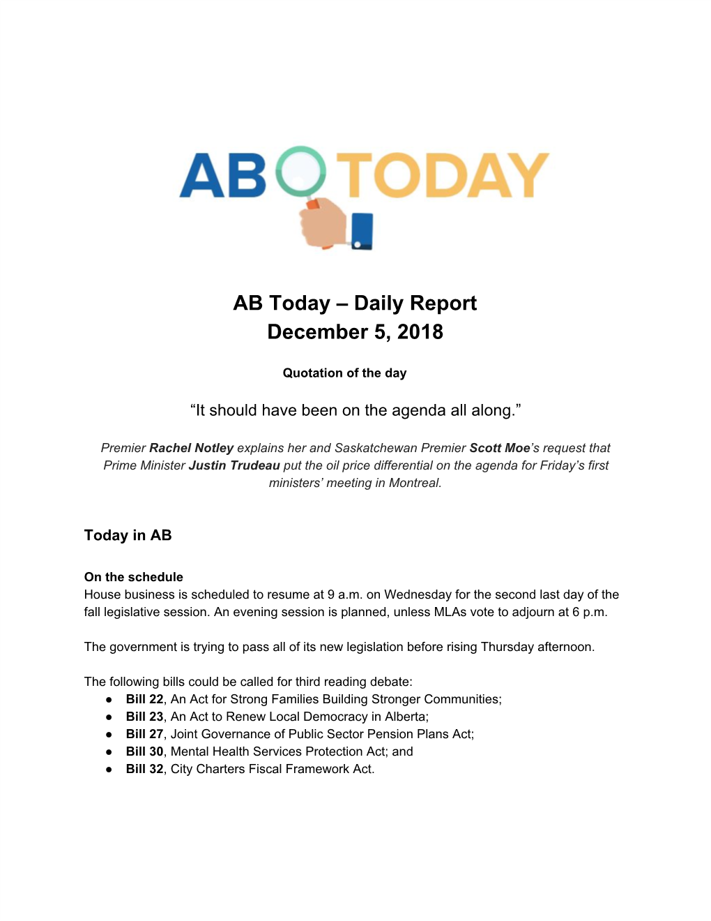 AB Today – Daily Report December 5, 2018