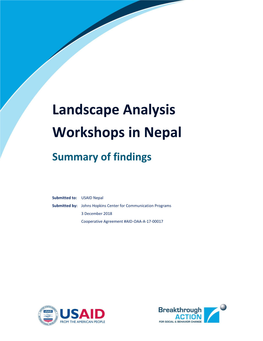 Landscape Analysis Workshops in Nepal: Brief Report of Findings | 1 Table of Contents