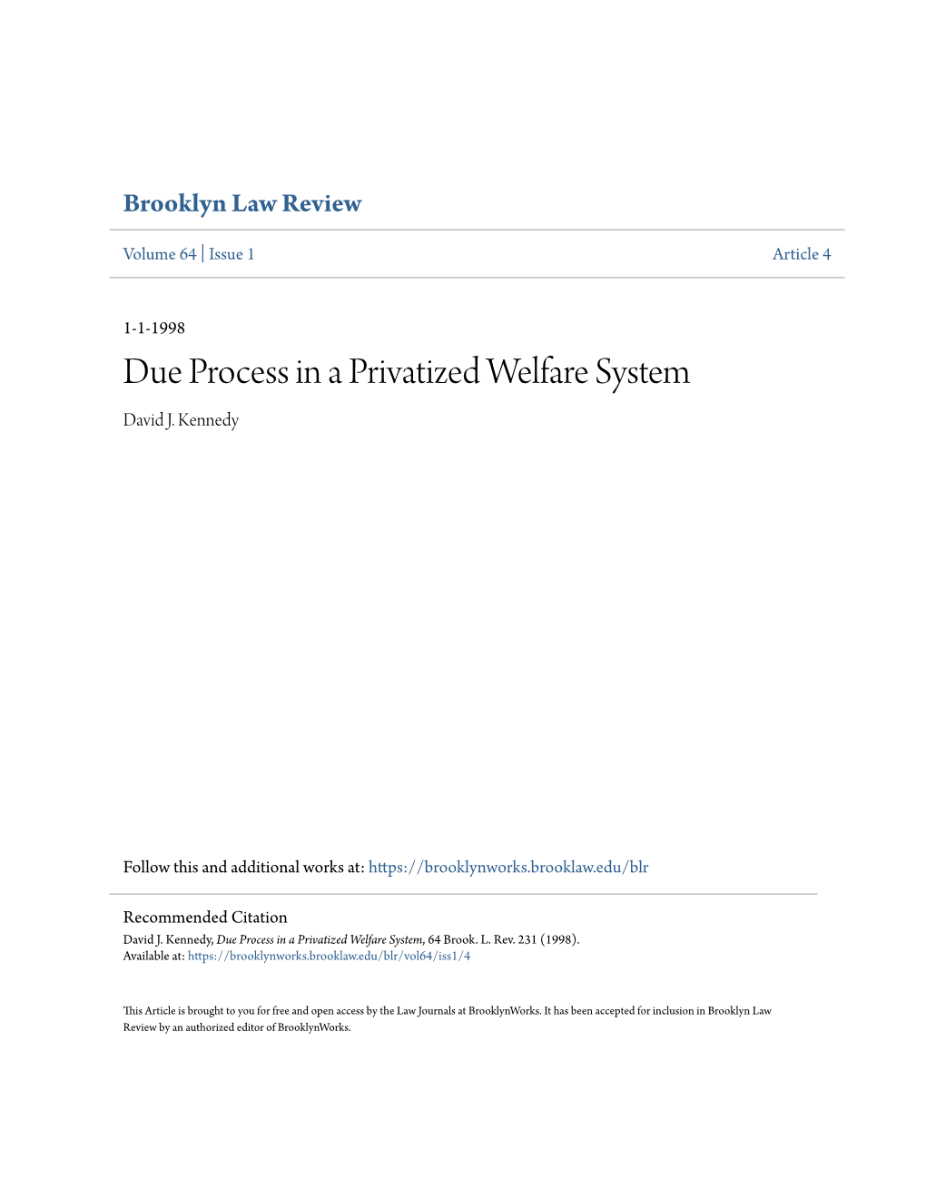 Due Process in a Privatized Welfare System David J