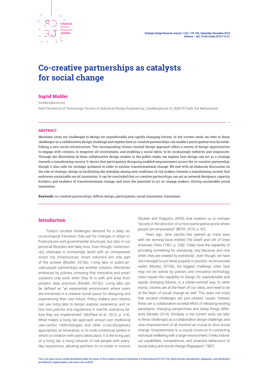 Co-Creative Partnerships As Catalysts for Social Change