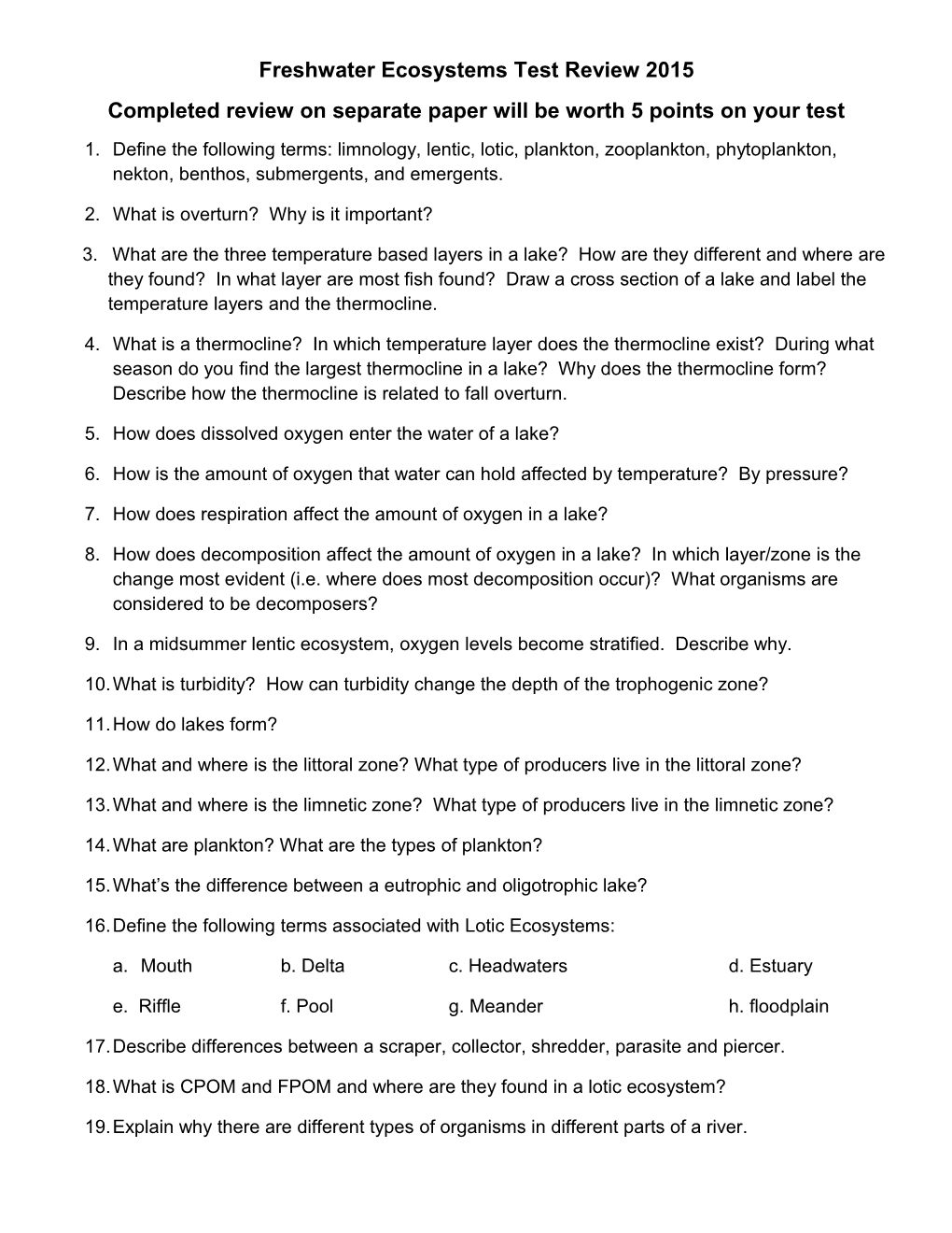 Freshwater Ecosystems Practice