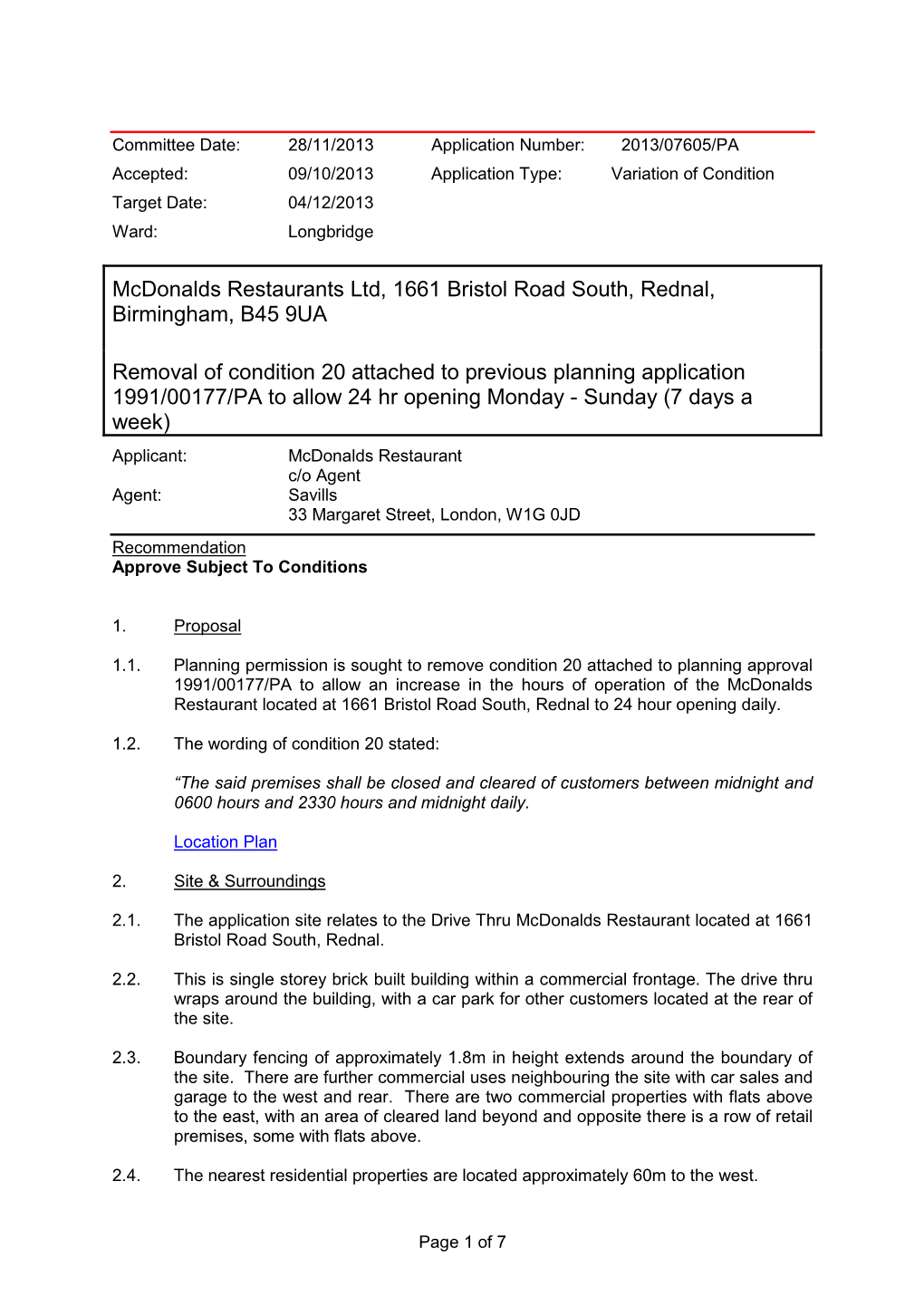 Mcdonalds Restaurants Ltd, 1661 Bristol Road South, Rednal, Birmingham, B45 9UA