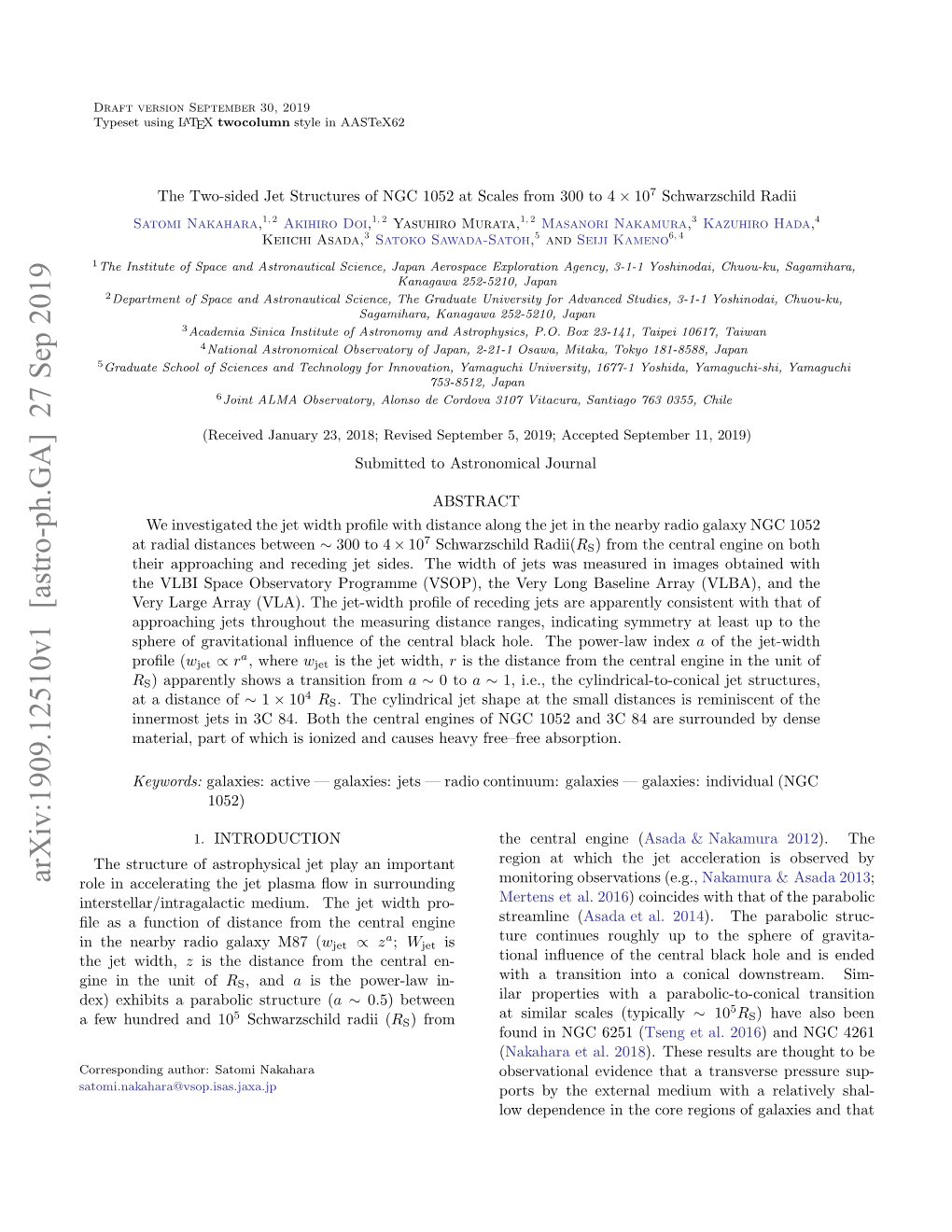 The Two-Sided Jet Structures of NGC 1052 at Scales from 300 to $4\Times 10^ 7$ Schwarzschild Radii