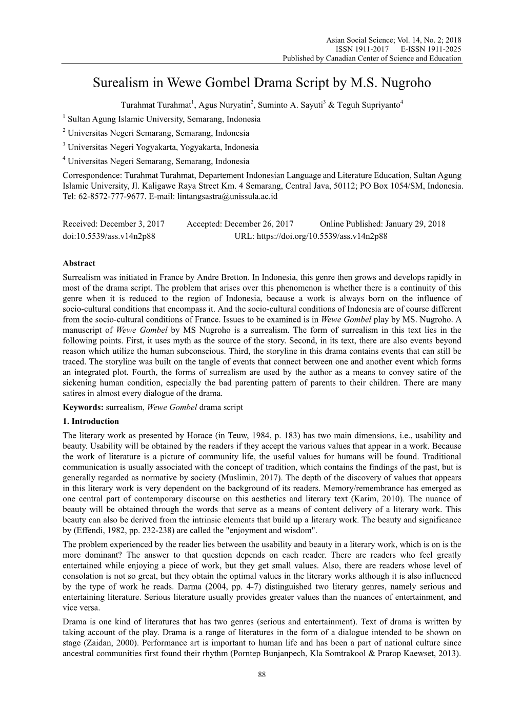 Surealism in Wewe Gombel Drama Script by M.S. Nugroho