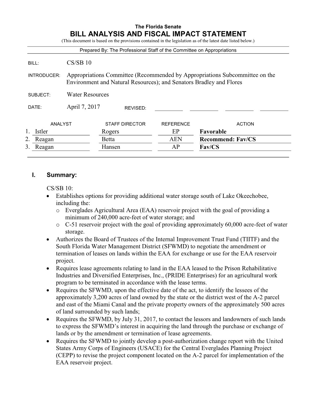 Bill Analysis and Fiscal Impact Statement