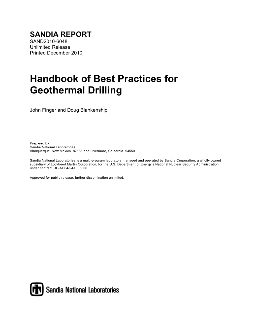 Handbook of Best Practices for Geothermal Drilling