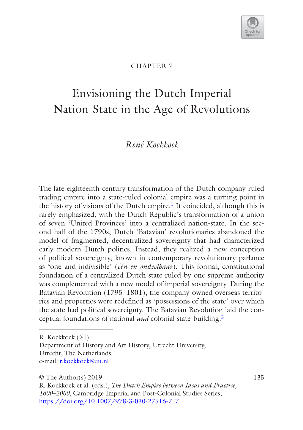 Envisioning the Dutch Imperial Nation-State in the Age of Revolutions