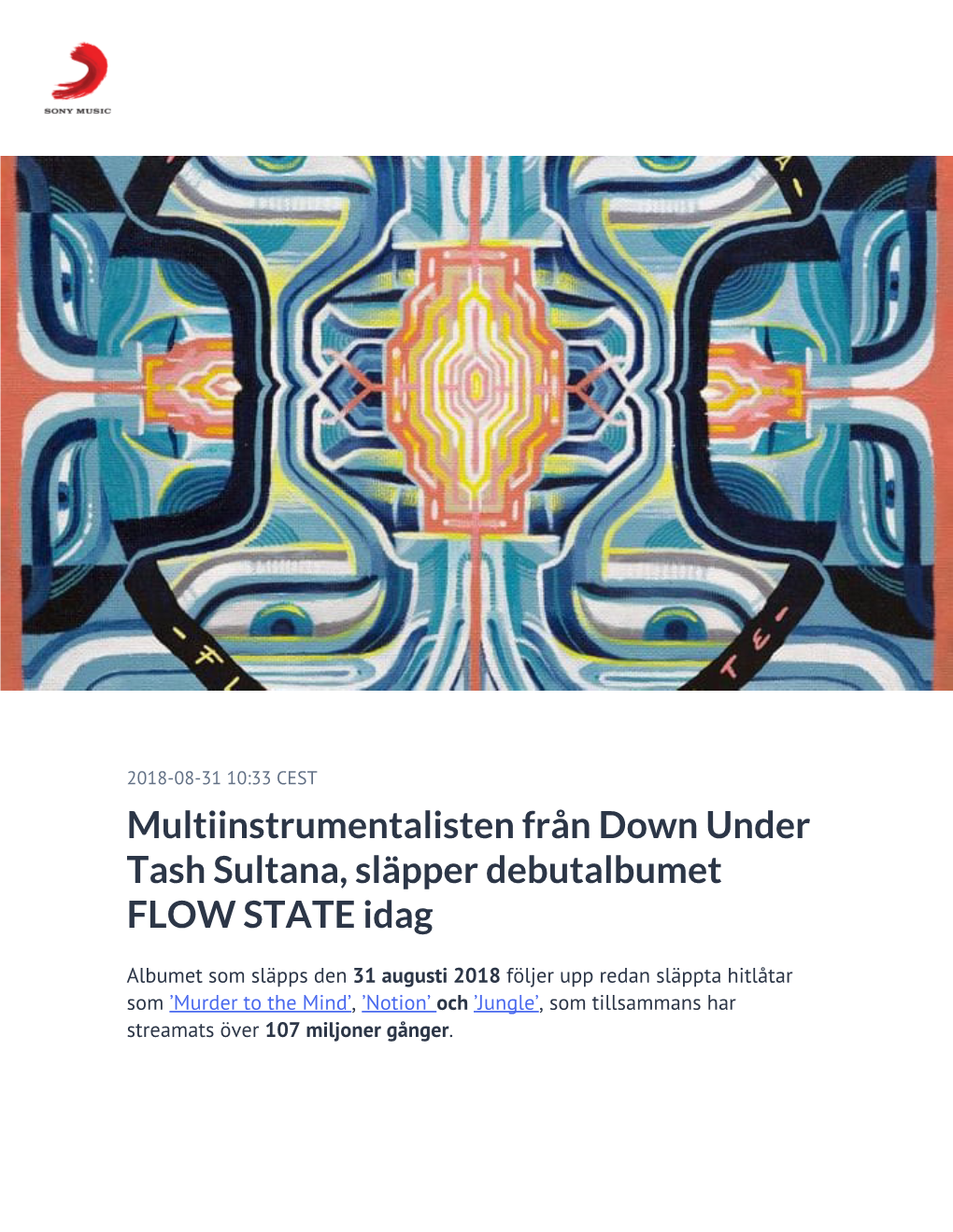 Multiinstrumentalisten Från Down Under Tash Sultana, Släpper Debutalbumet FLOW STATE Idag