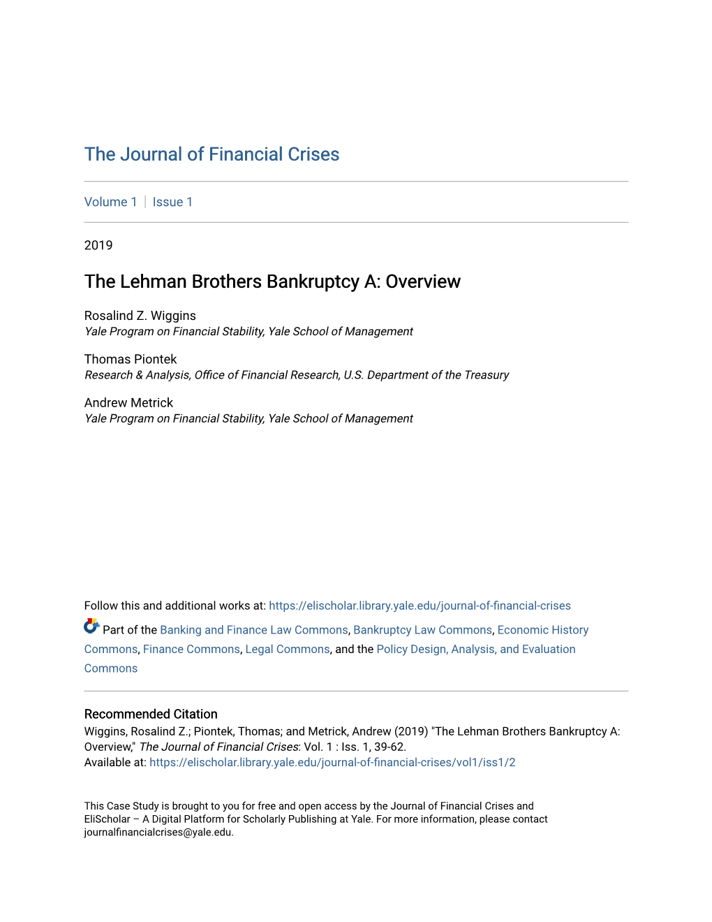 The Lehman Brothers Bankruptcy A: Overview