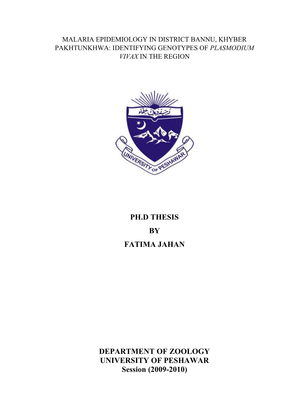 Ph.D Thesis by Fatima Jahan Department of Zoology