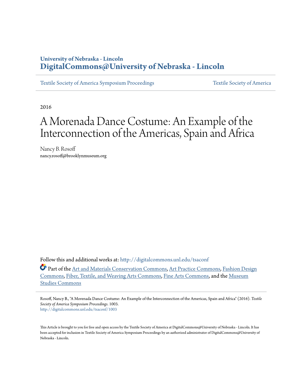 A Morenada Dance Costume: an Example of the Interconnection of the Americas, Spain and Africa Nancy B