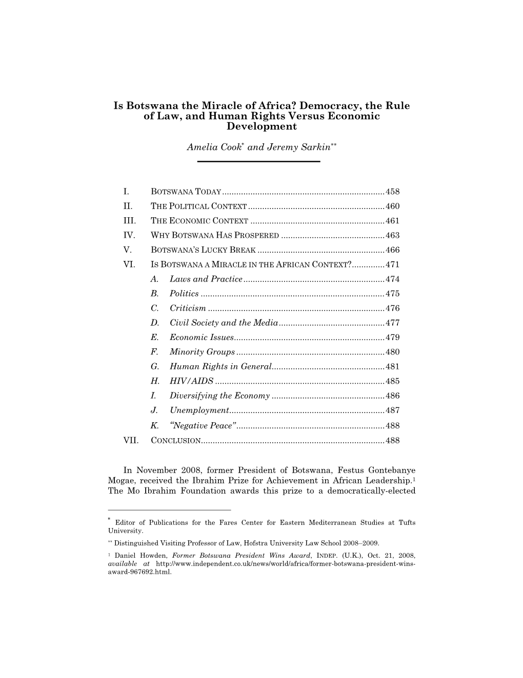 Is Botswana the Miracle of Africa: Democracy, the Rule of Law, and Human Rights Versus Economic Development