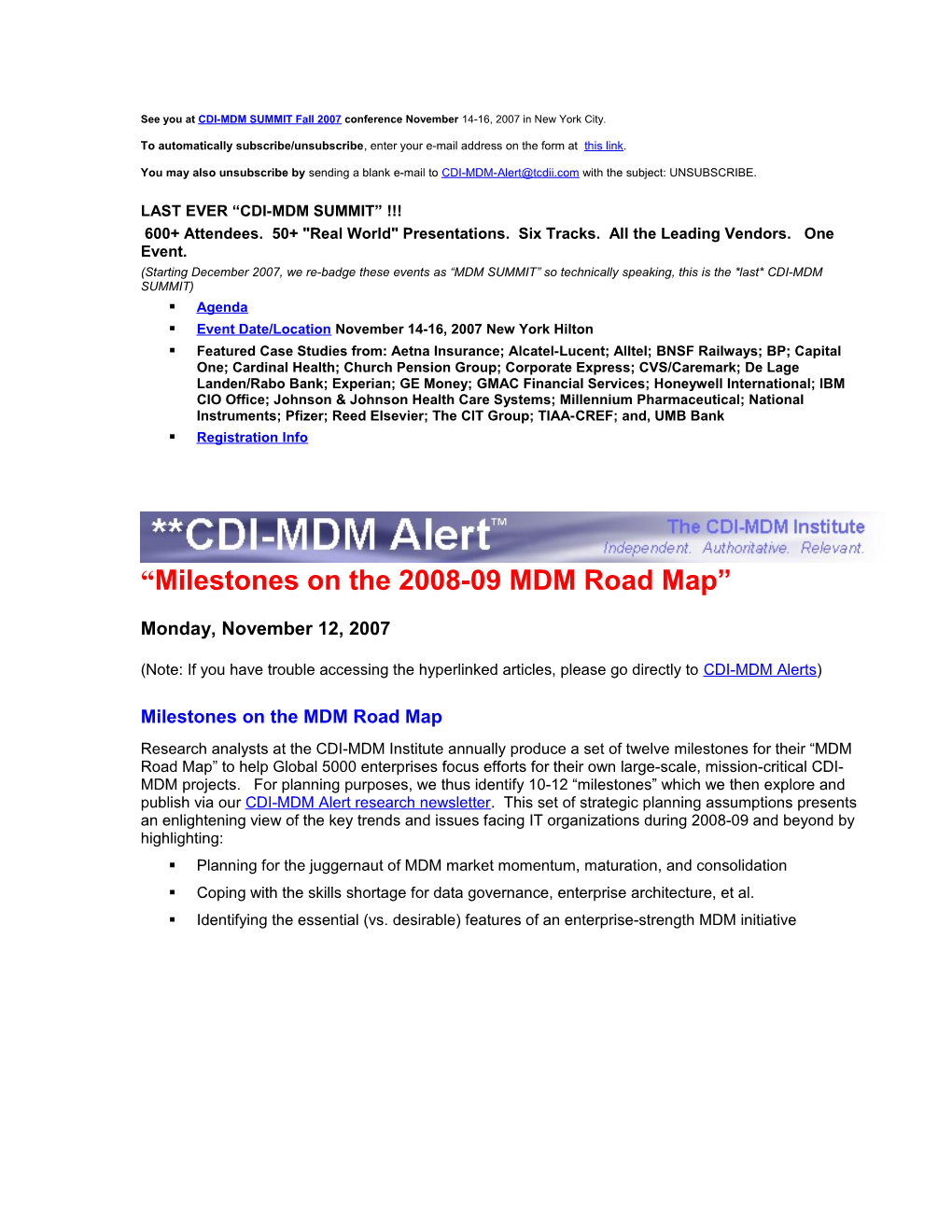 Desperate Data Hubs 2006-07 Strategic Planning Assumptions for CDI-MDM & Data Quality