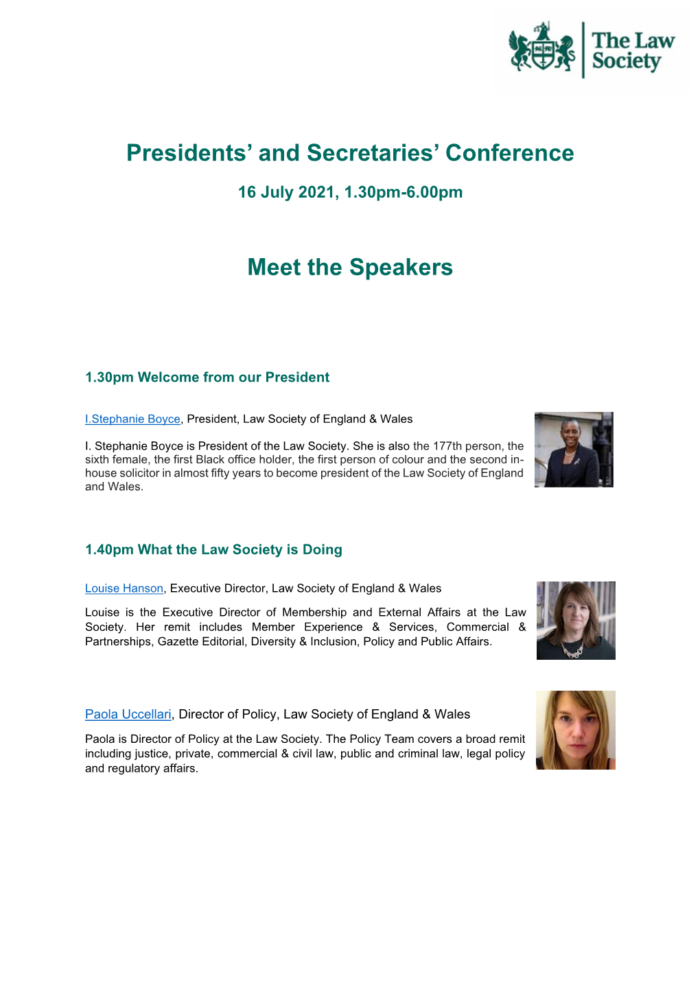 Presidents' and Secretaries' Conference Meet the Speakers