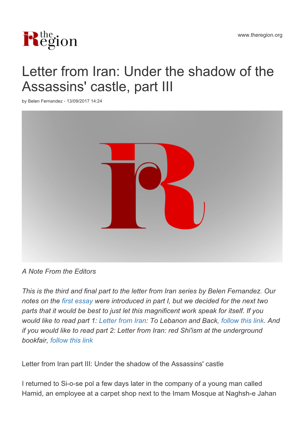 Letter from Iran: Under the Shadow of the Assassins' Castle, Part III by Belen Fernandez - 13/09/2017 14:24