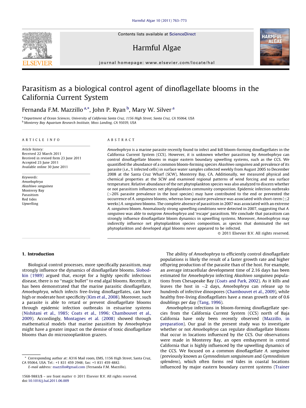 Parasitism As a Biological Control Agent of Dinoflagellate Blooms In