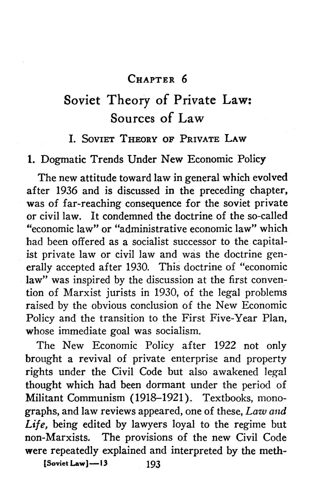 Soviet Theory of Private Law: Sources of Law