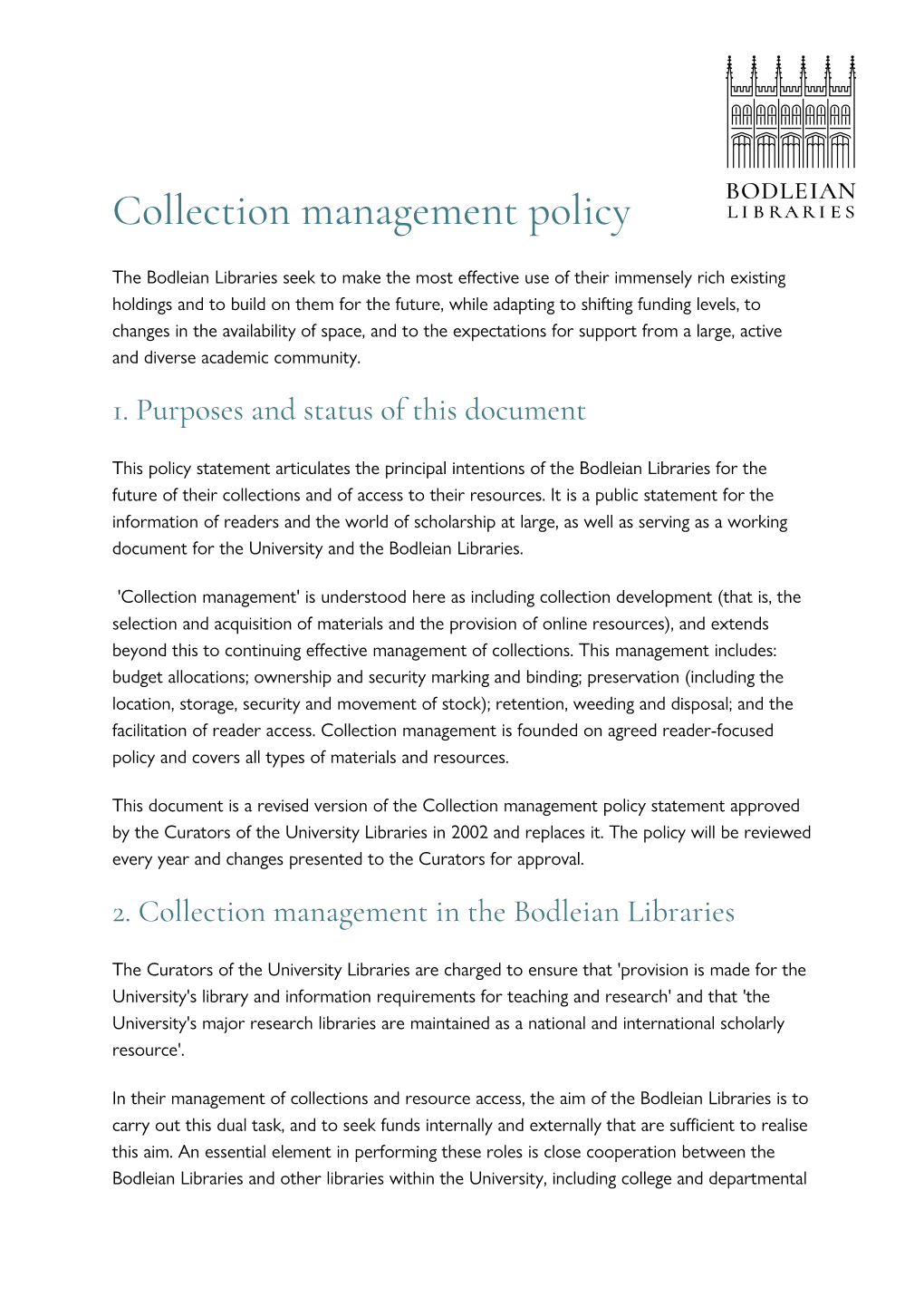 Collection Management Policy