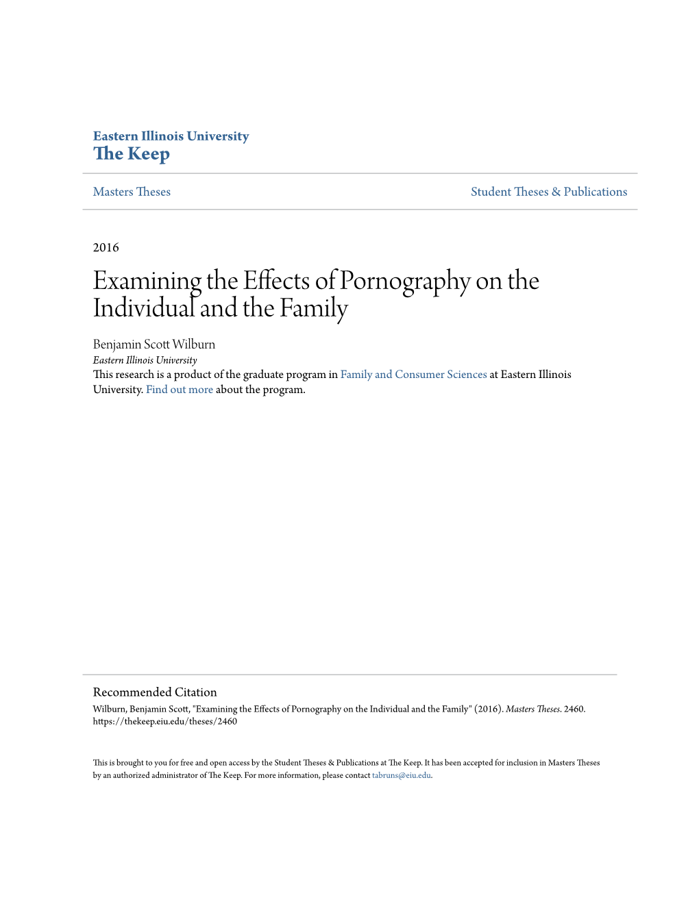 Examining the Effects of Pornography on the Individual and the Family