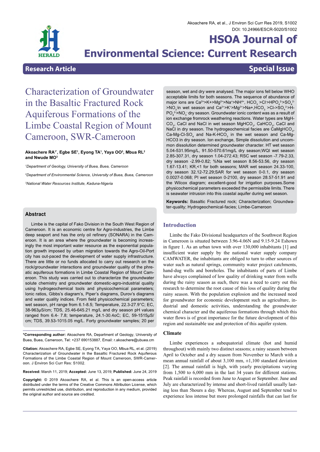 Characterization of Groundwater in the Basaltic Fractured Rock